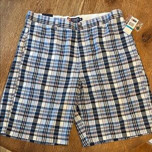 Chaps Men’s Navy and White Plaid Cotton Shorts
